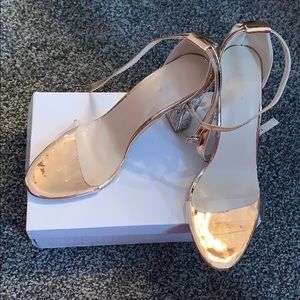 Rose gold open toe heels